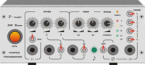 Органы управления на передней панели Микшер-усилитель РУШ 5М Трансляционное устройство ТУ 201